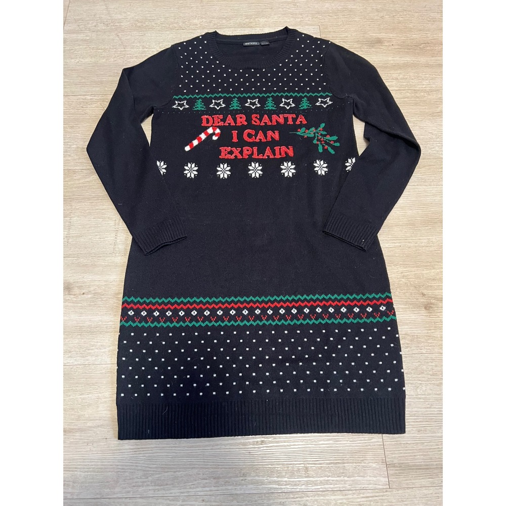 Esmara Womens Black Sweater Dress Dear‎ Santa Ugly Christmas Size S